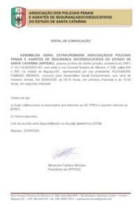 Edital de Convocação ASSEMBLÉIA GERAL 22 04 2026