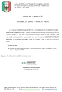 Edital de convocação ASSEMBLEIA GERAL ORDINÁRIA /CONSELHO FISCAL – 19/09/2026